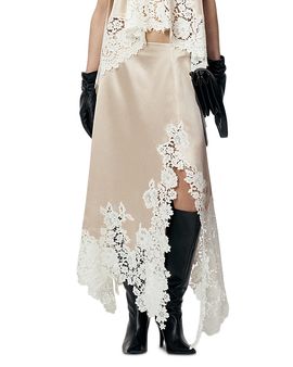 L'emiune L'Emiune Silk Lace Trim Asymmetrical Slip Skirt