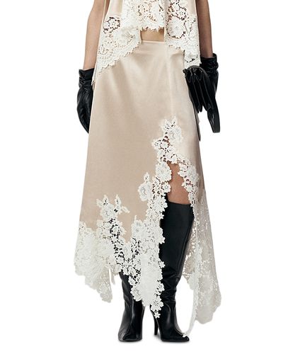 L'emiune L'Emiune Silk Lace Trim Asymmetrical Slip Skirt