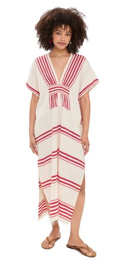 lemlem lemlem Gasira V Neck Caftan Eshe Red