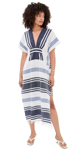 lemlem lemlem Gasira V Neck Caftan Marina Blue