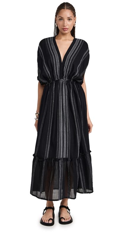 lemlem lemlem Leliti Plunge Neck Dress Black