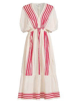 lemlem Women's Leila Plunge Cotton-Blend Midi-Dress