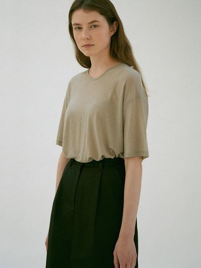 LeniL Lena Short Sleeve Wool T-shirt (Khaki Beige)