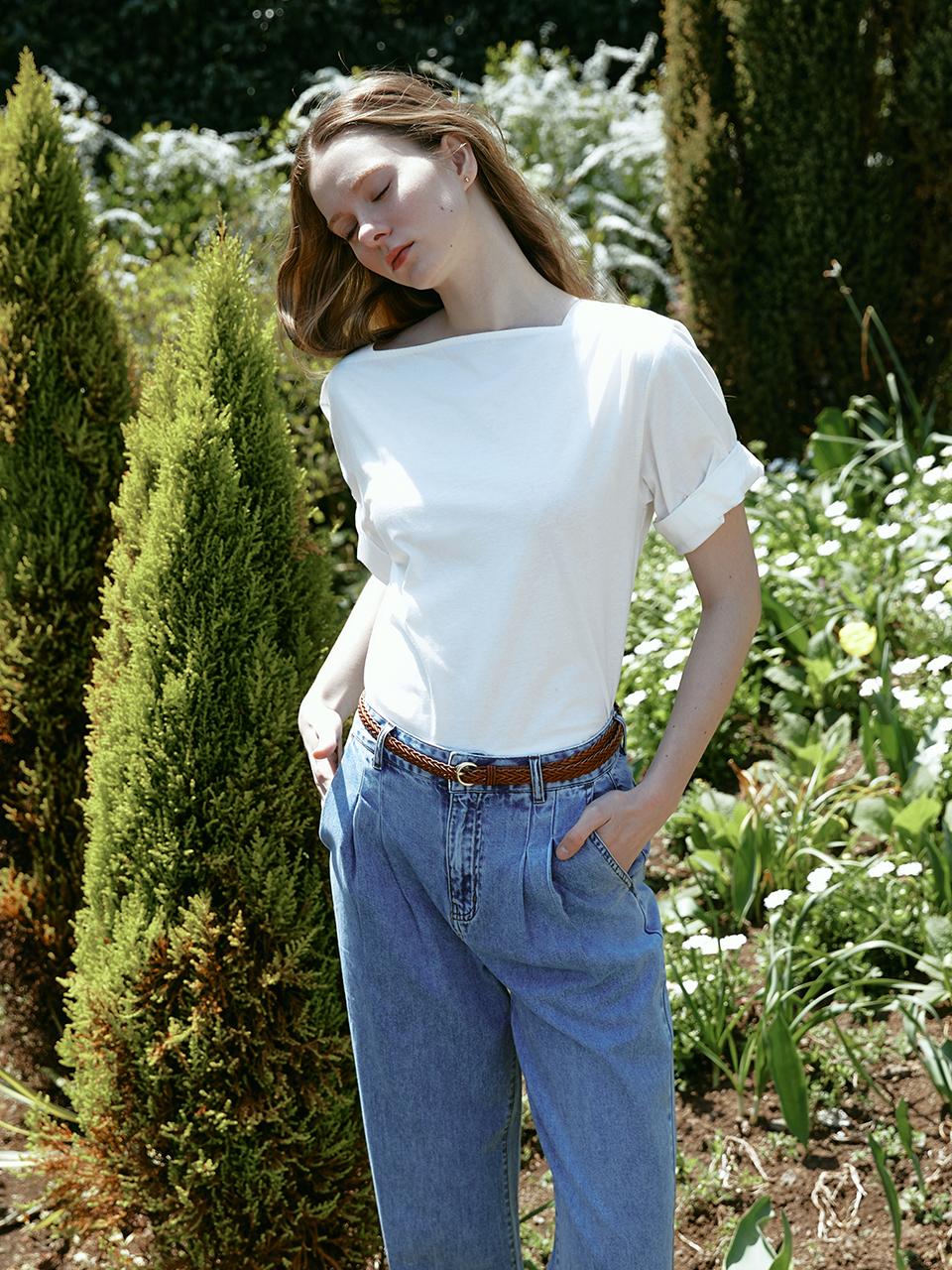 LENINA BOA basic half T-shirt [WHITE]