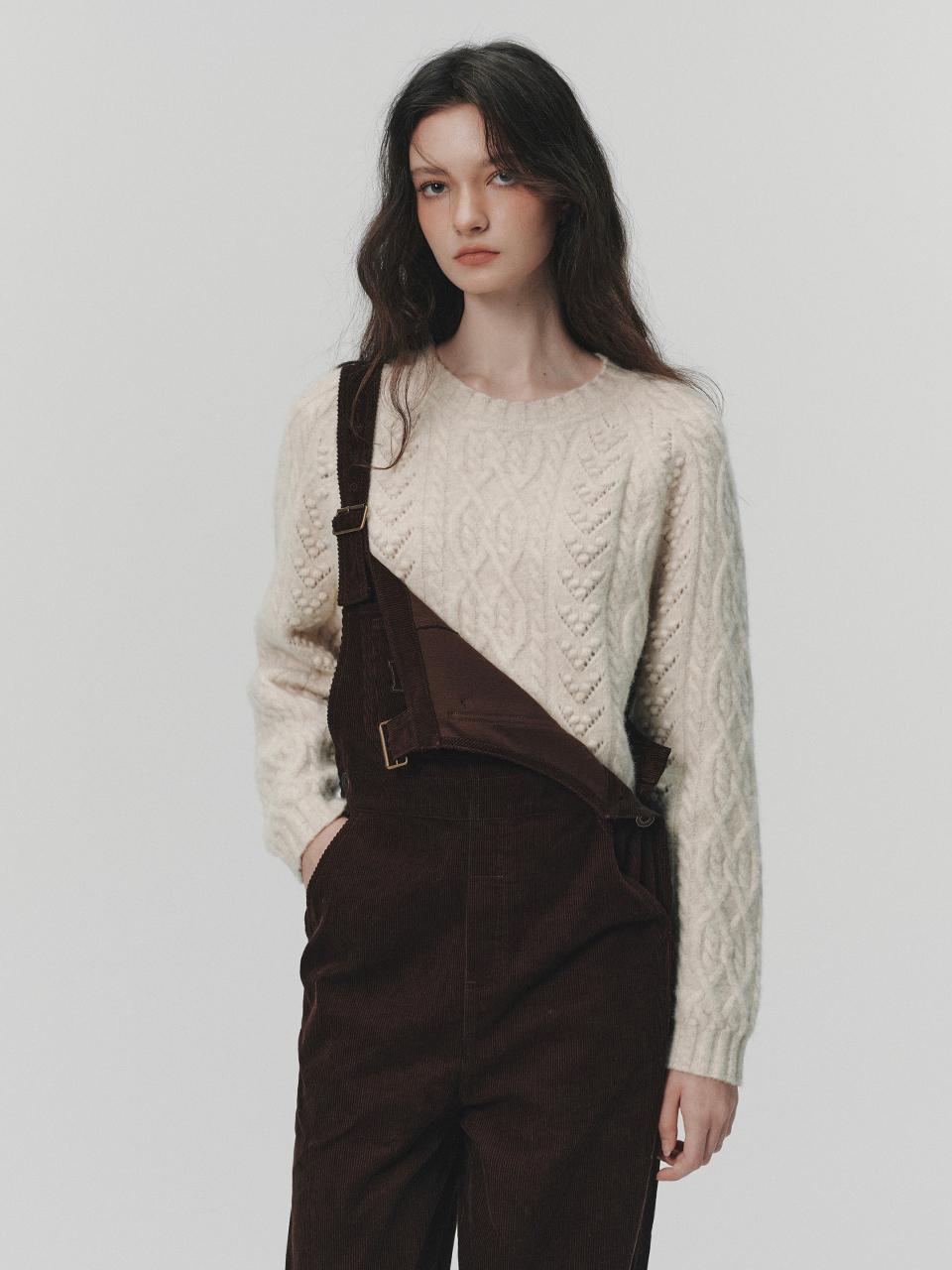 LENINA Cable Round Wool Camel Hair Knit [WHITE]