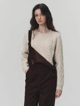 LENINA Cable Round Wool Camel Hair Knit [WHITE]
