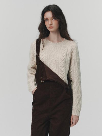 LENINA Cable Round Wool Camel Hair Knit [WHITE]