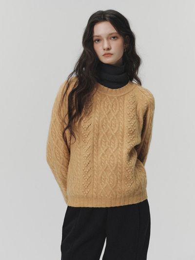 LENINA Cable Round Wool Knit [YELLOW]