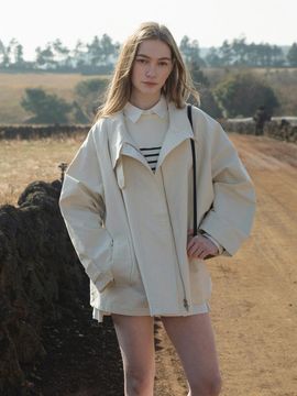 LENINA Cape A-line Cotton Trench Coat [Beige]