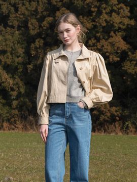 LENINA Cotton High Neck Cropped Jacket [BEIGE]