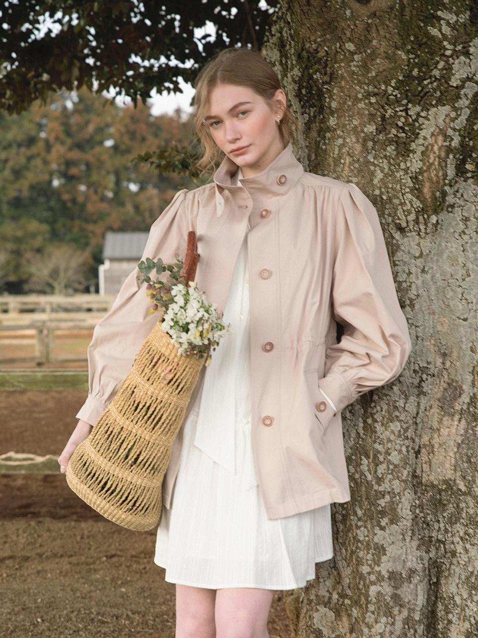 LENINA Cotton High Neck Middle Jacket [Dusty Pink]