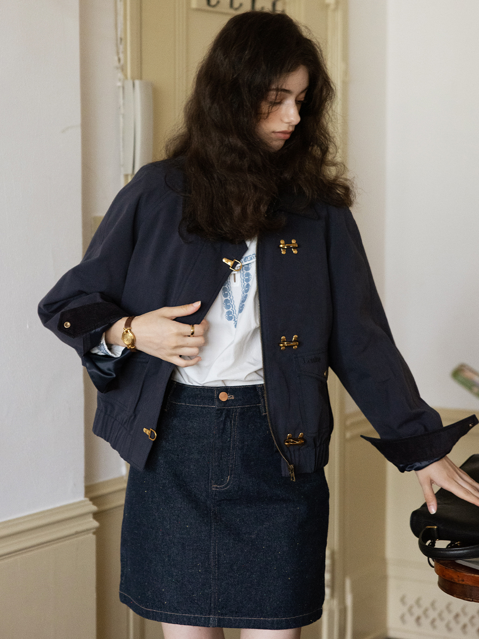 LENINA Ginny Detachable Vest Bomber Jacket - Navy