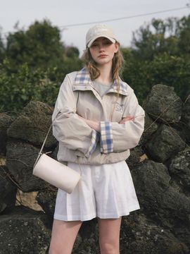 LENINA KINI check bomber jacket [BEIGE]