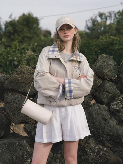 LENINA KINI check bomber jacket [BEIGE]