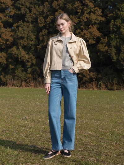 LENINA KINSLEY wide washing denim pants [BLUE]