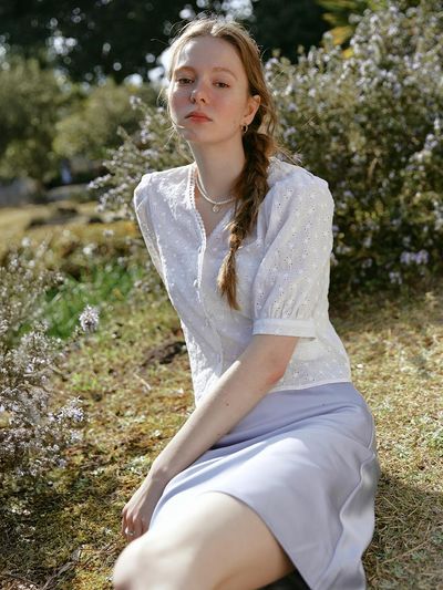 LENINA KOYA Embroidery Puff Shirt [WHITE]