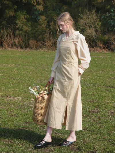 LENINA Layered Sleeveless Adjustable Maxi Dress [Yellow Beige]