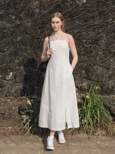 LENINA Layered Sleeveless Cotton-Nylon Maxi Dress [Beige]