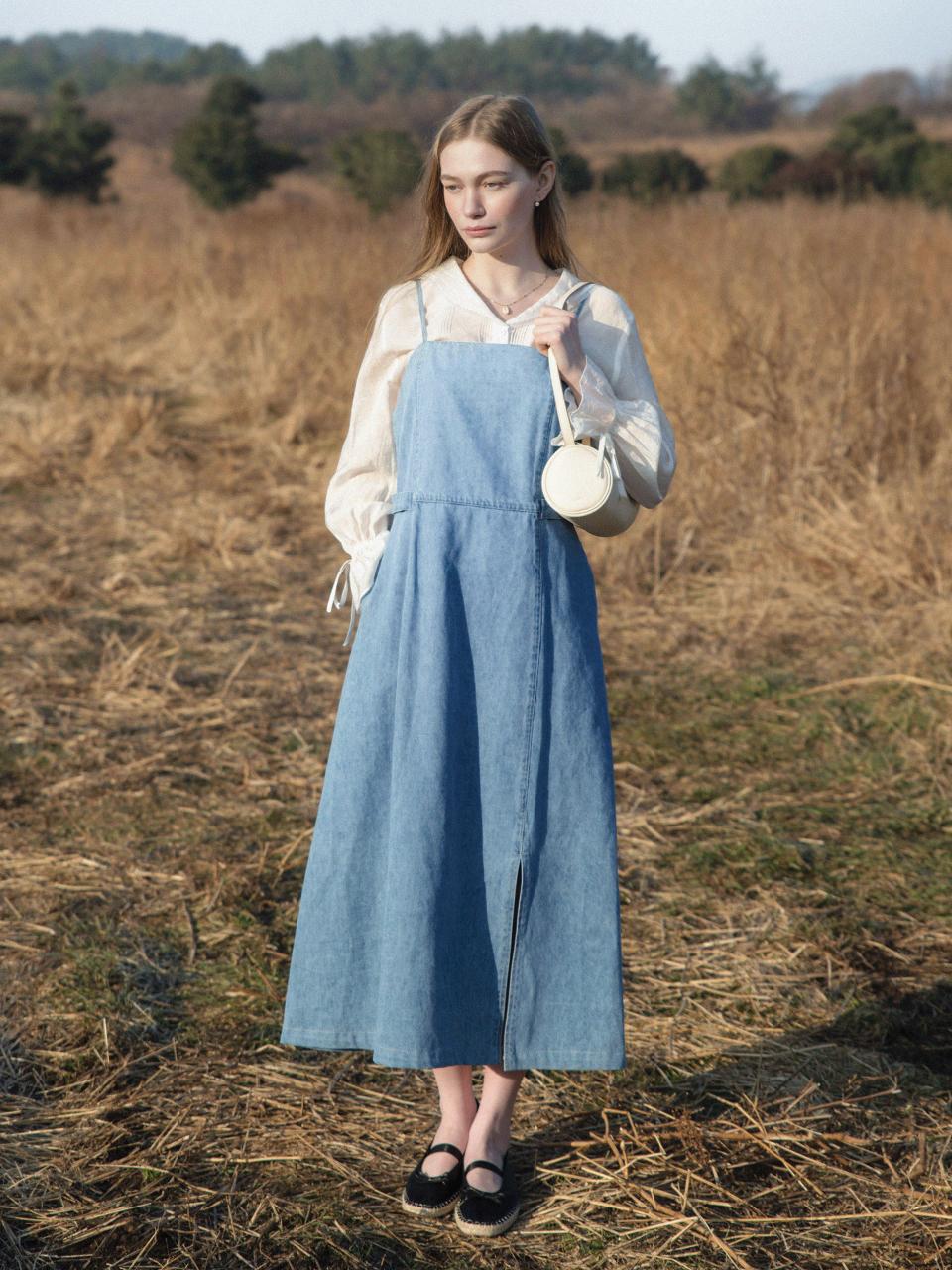LENINA Layered Sleeveless Denim Dress [Blue]