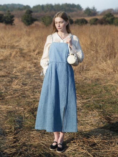 LENINA Layered Sleeveless Denim Dress [Blue]