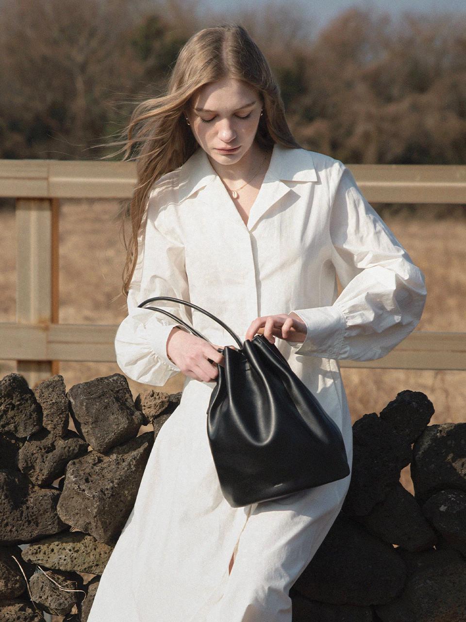 LENINA Leather Minimalist Backpack [Black]