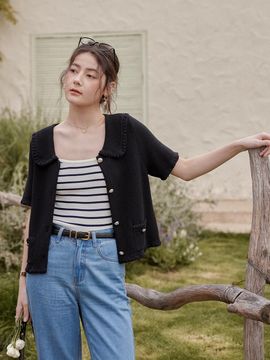 LENINA LUXIE Classic Linen Knit Cardigan [Black]