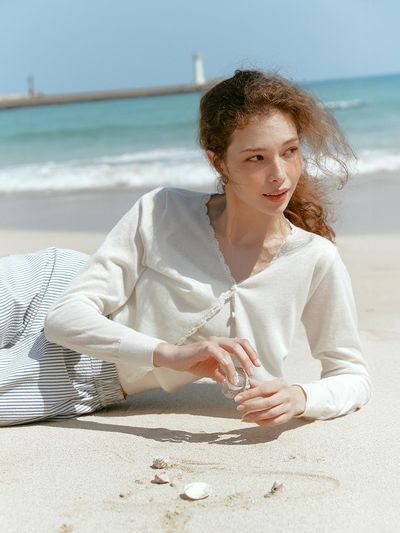 LENINA PEGGY chemical knit sleeveless cardigan set [WHITE]