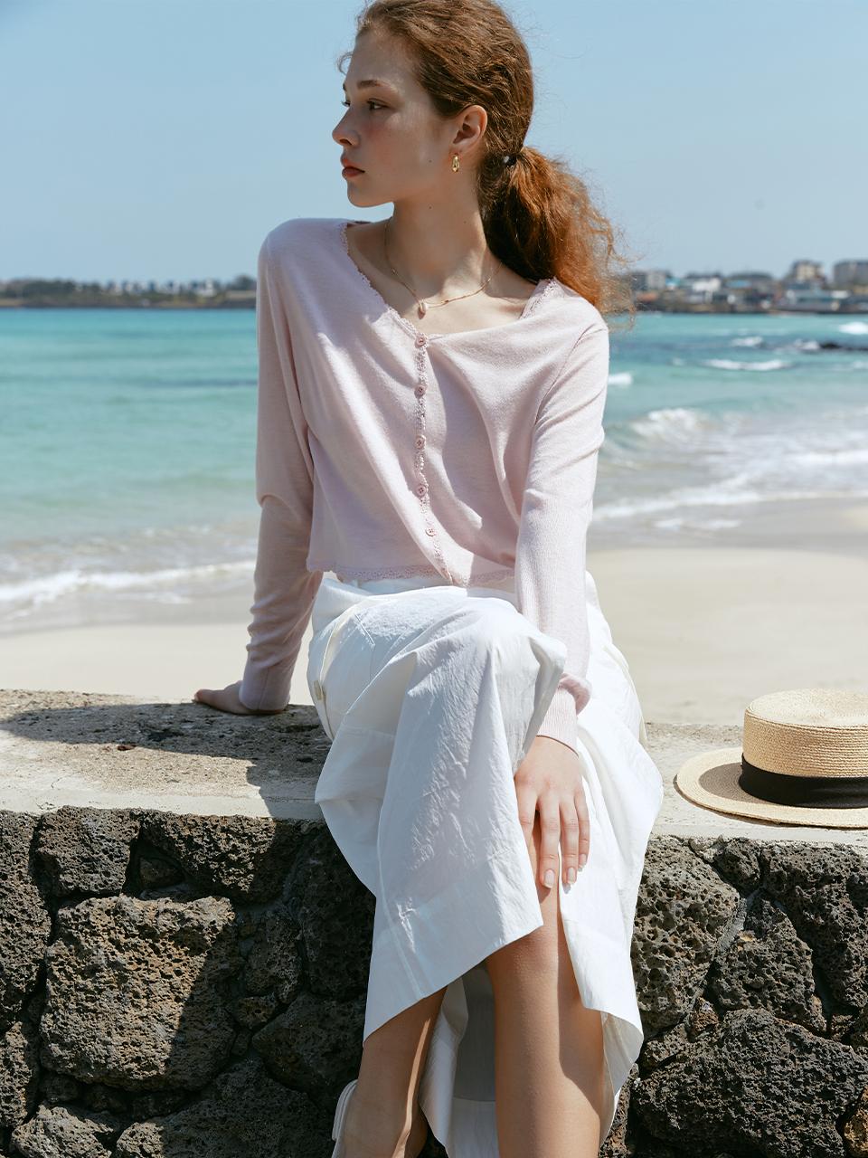 LENINA PEGGY chemical knit sleeveless set cardigan [PINK]