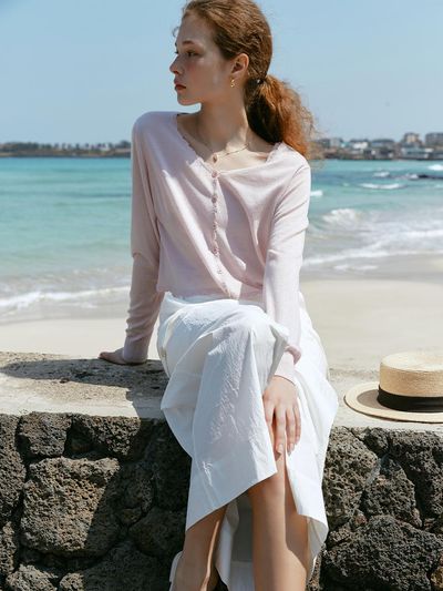 LENINA PEGGY chemical knit sleeveless set cardigan [PINK]