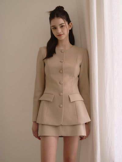 LENINA RACHEL Button Jacket Skirt Set [Deep Beige]
