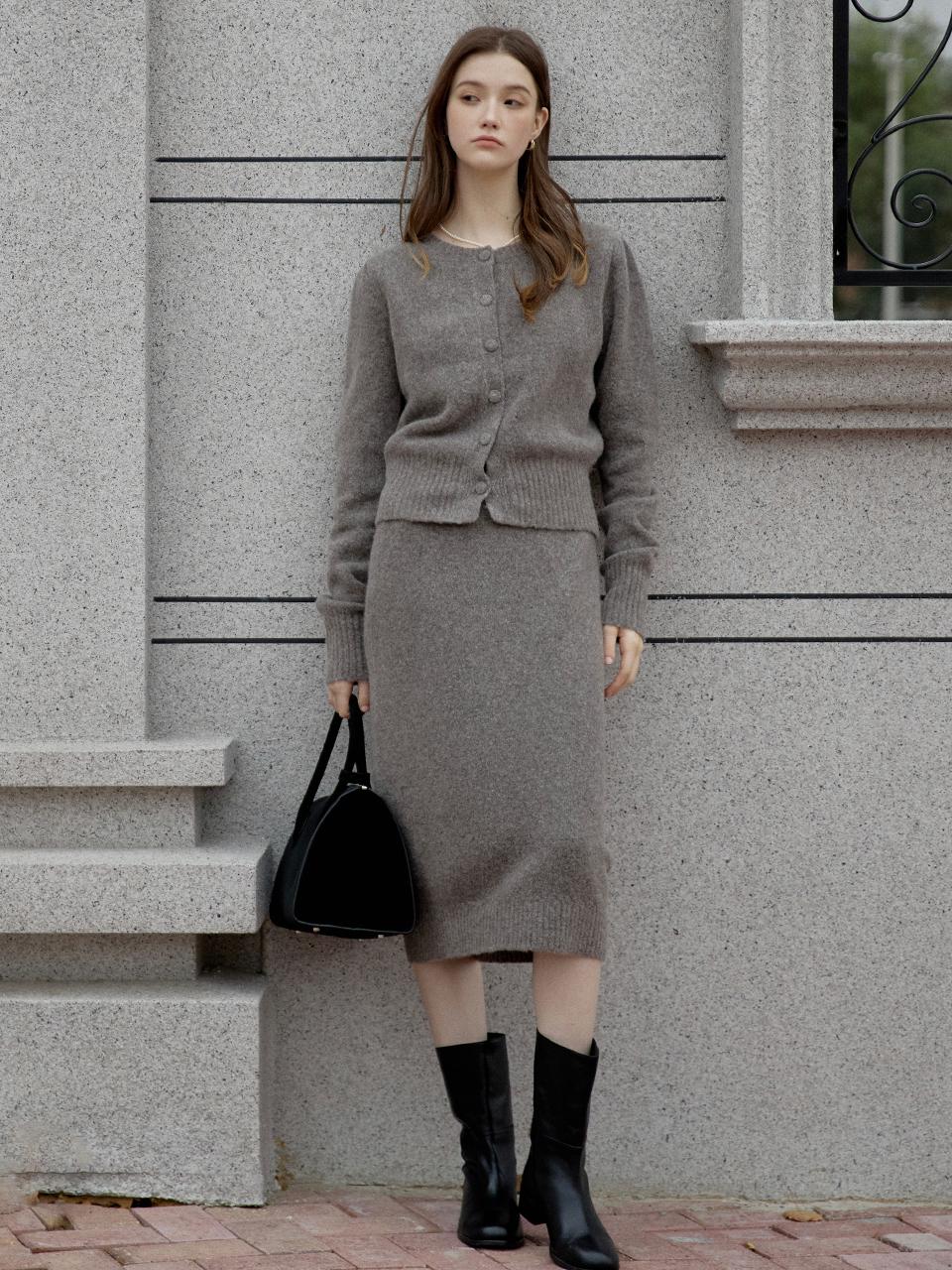 LENINA Ribbed Wool Maxi Skirt [Mocha Gray]