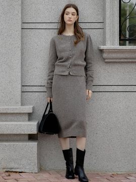 LENINA Ribbed Wool Maxi Skirt [Mocha Gray]