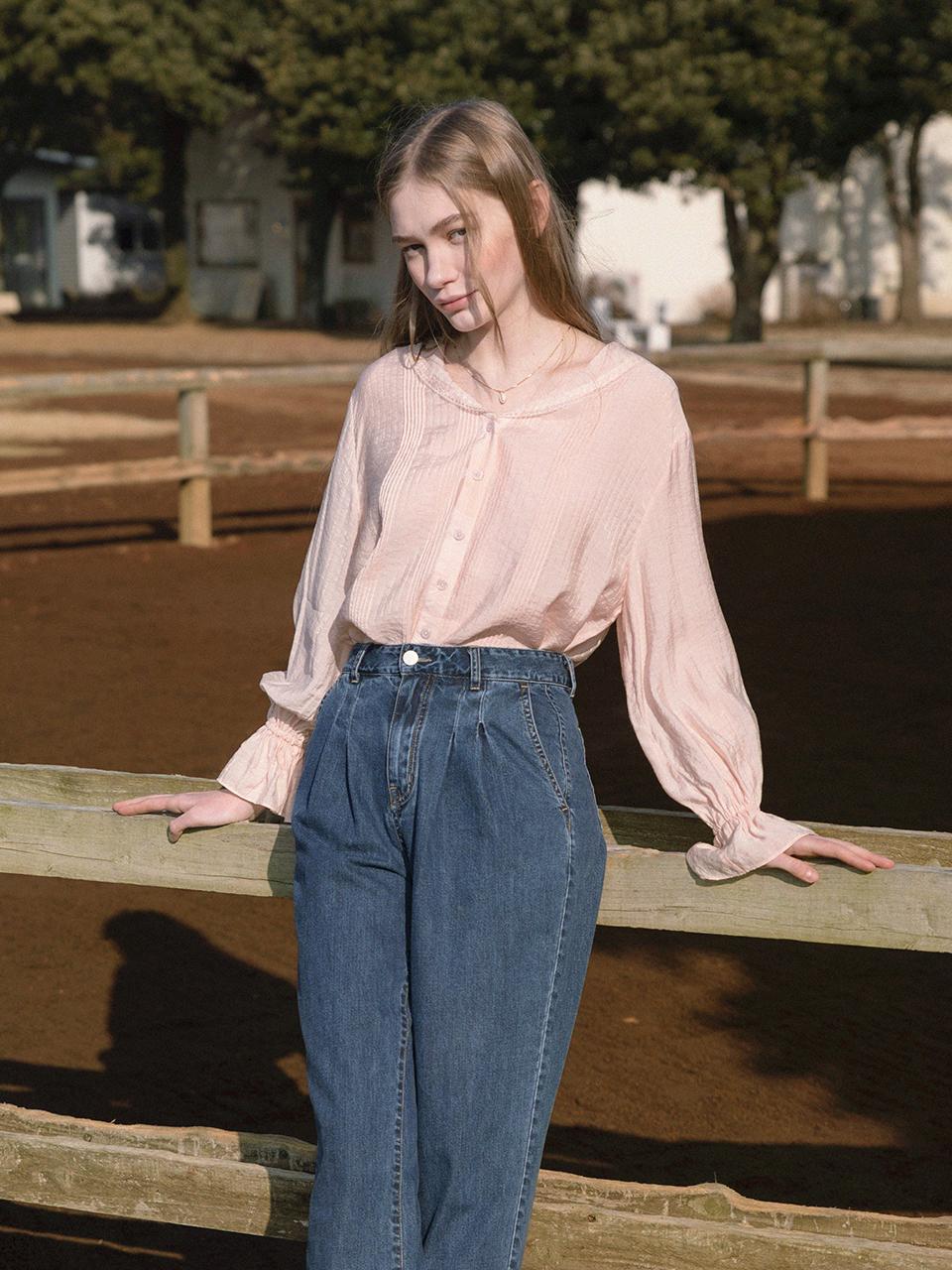 LENINA Sailor Collar Lace Accent Shirt [PINK]