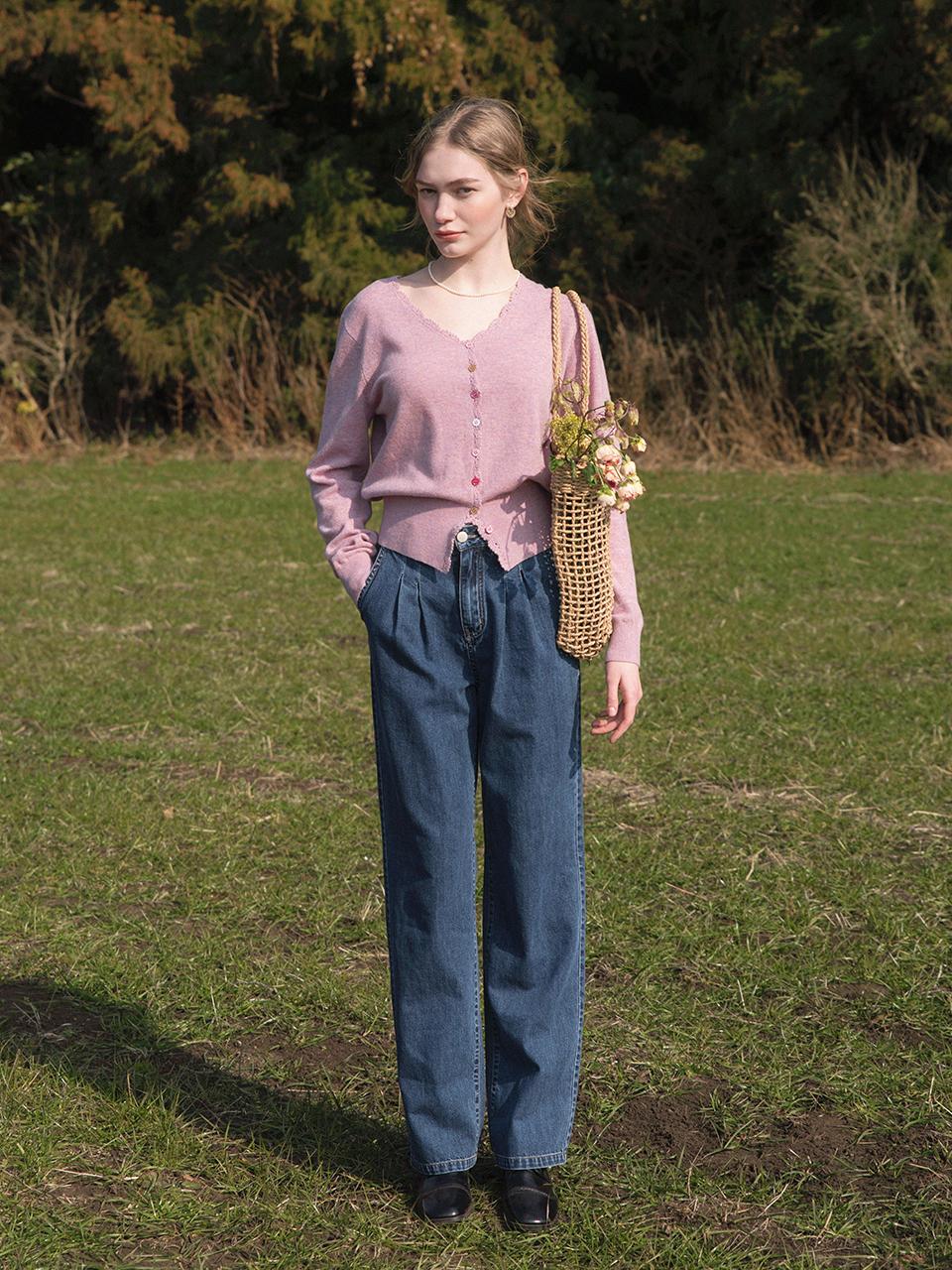 LENINA Two Tuck Straight Premium Cotton Denim [Deep Blue]