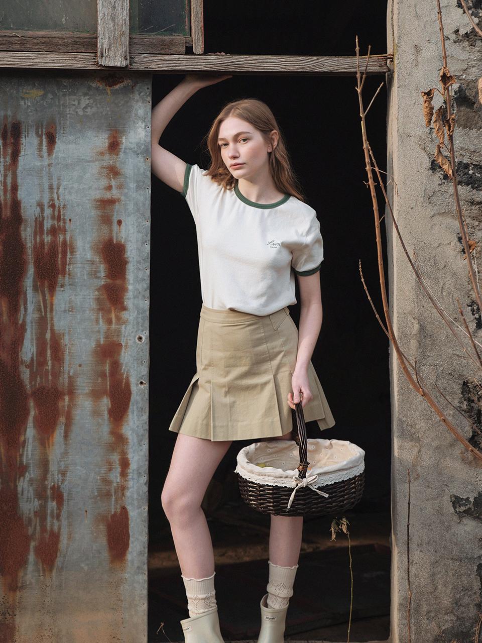 LENINA VELO pleats mini skirt [KHAKI]