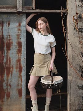 LENINA VELO pleats mini skirt [KHAKI]