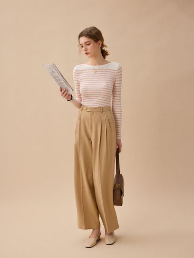 LENINA Wide Leg Two Tuck Linen Pants [Beige]