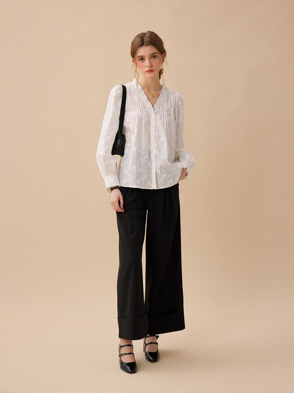 LENINA Wide Rollover High-Waisted Pants [Black]