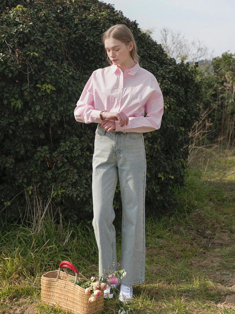 LENINA Wide Washing Pin Detail Denim Pants [LIGHT BLUE]