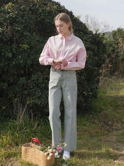 LENINA Wide Washing Pin Detail Denim Pants [LIGHT BLUE]