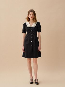 LENINA Wool Silk Collar Midi Dress [BLACK]