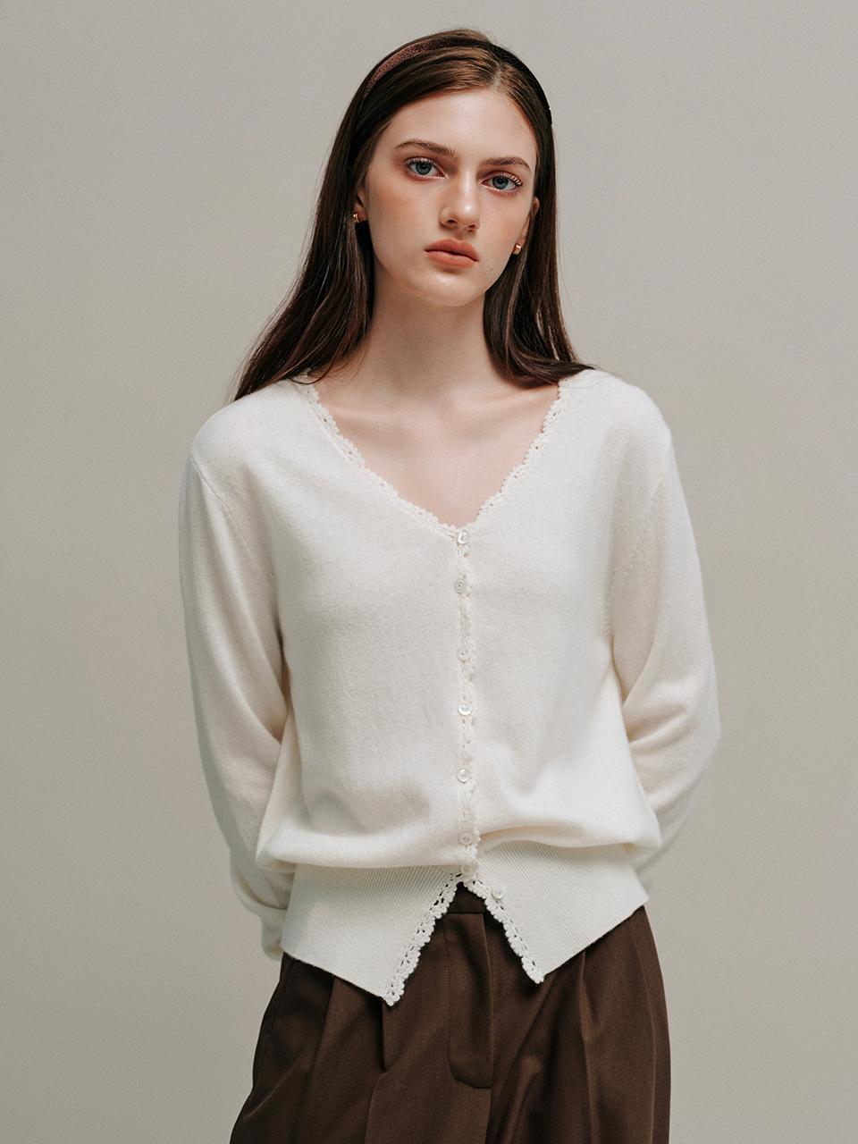 LENINA Wool V-neck Regular Fit Cardigan [Beige]