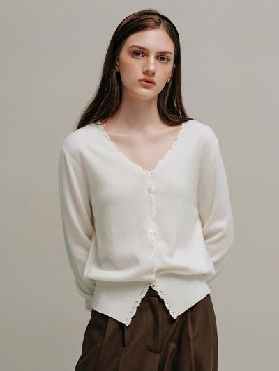LENINA Wool V-neck Regular Fit Cardigan [Beige]