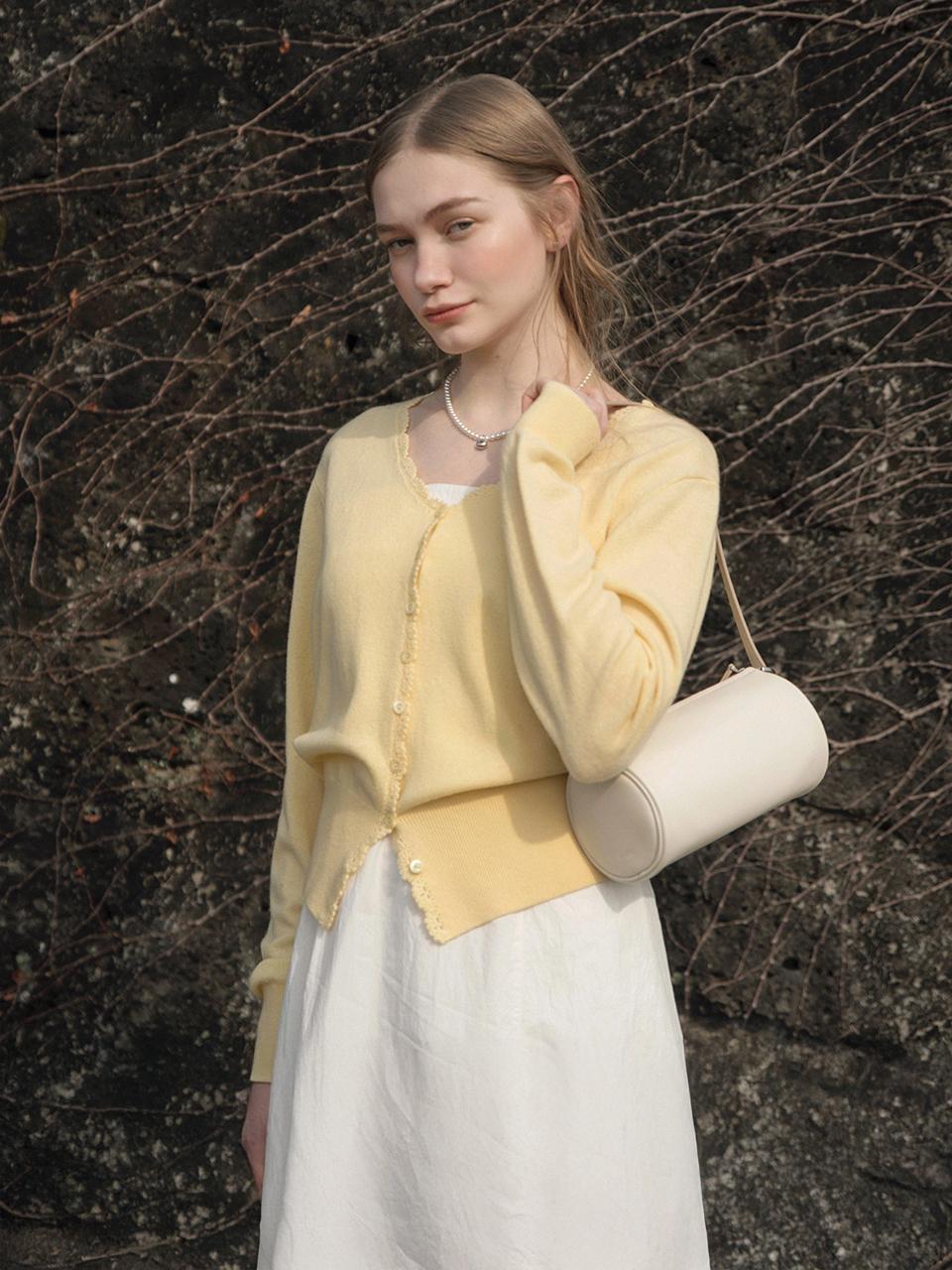 LENINA Wool V-neck Regular Fit Cardigan [Yellow]
