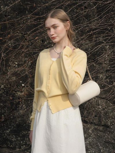LENINA Wool V-neck Regular Fit Cardigan [Yellow]