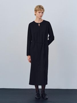 LENUEE Wool Button Belt Dress [Black]