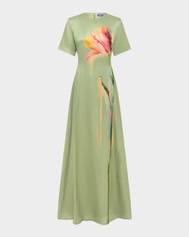 LEO LIN Alice Floral Short-Sleeve Maxi Dress