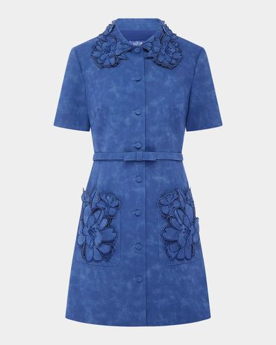 LEO LIN Ashley Floral Applique Vegan Suede Mini Shirtdress