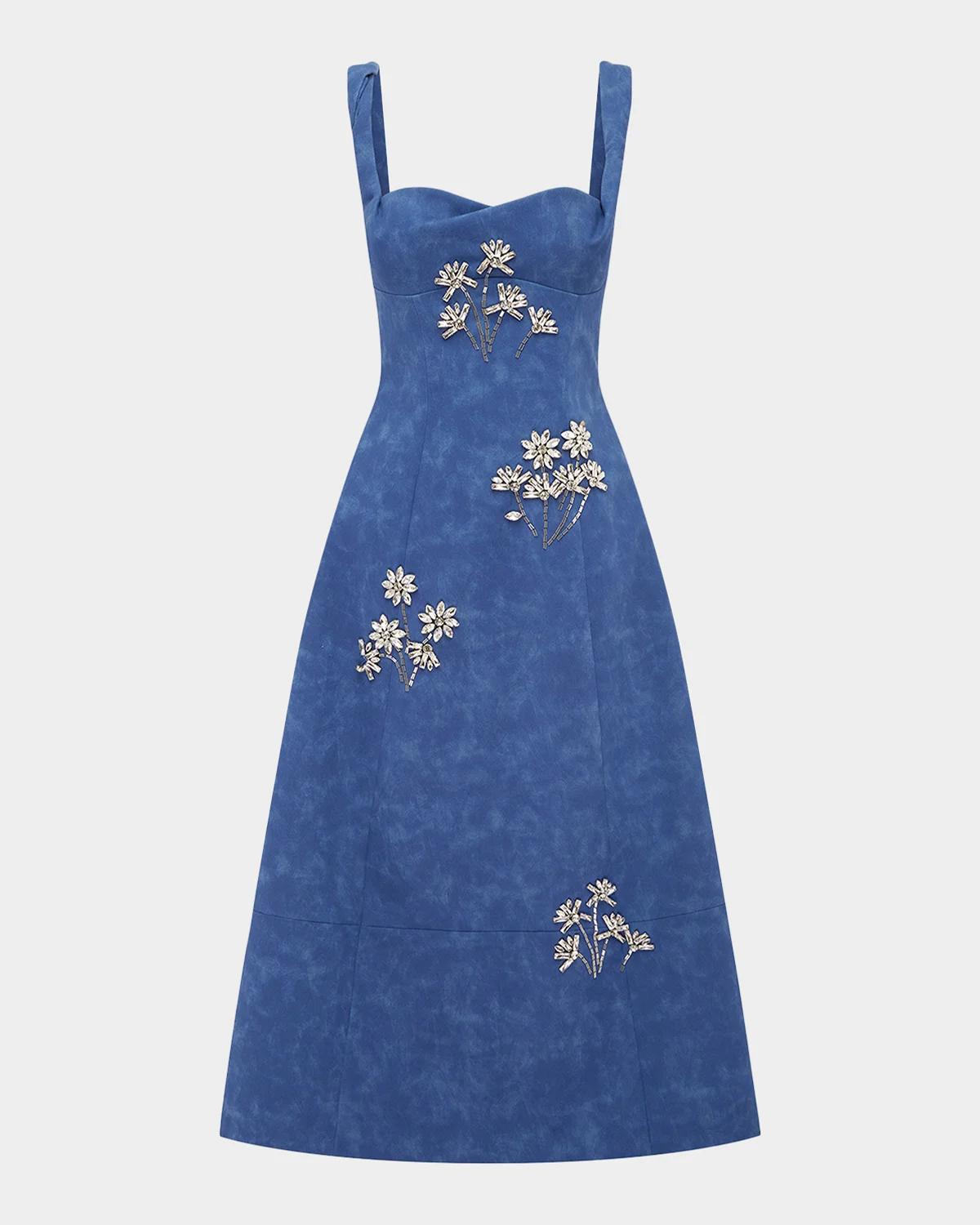 LEO LIN Beatrice Crystal-Embellished Vegan Suede Midi Dress