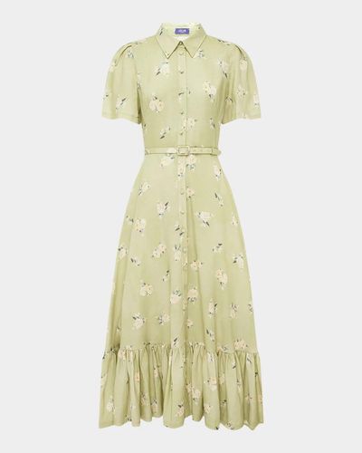 LEO LIN Becca Floral-Print Flounce Midi Shirtdress